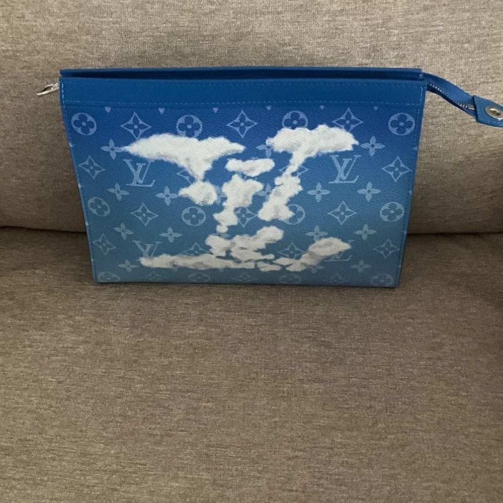 Louis Vuitton Virgil Abloh Blue Monogram Clouds Coated Canvas Pochette Voyage MM